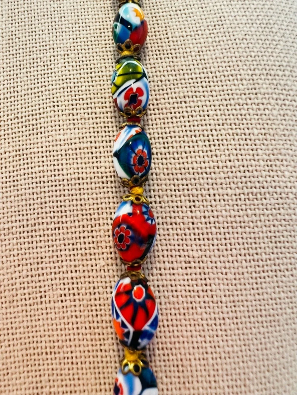 Vintage Murano Millefiori Glass Necklace 28” Hand-Knotted Venetian Mosaic Beads